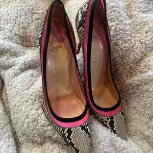 Christian Louboutin Pink and Black Snakeskin Heels